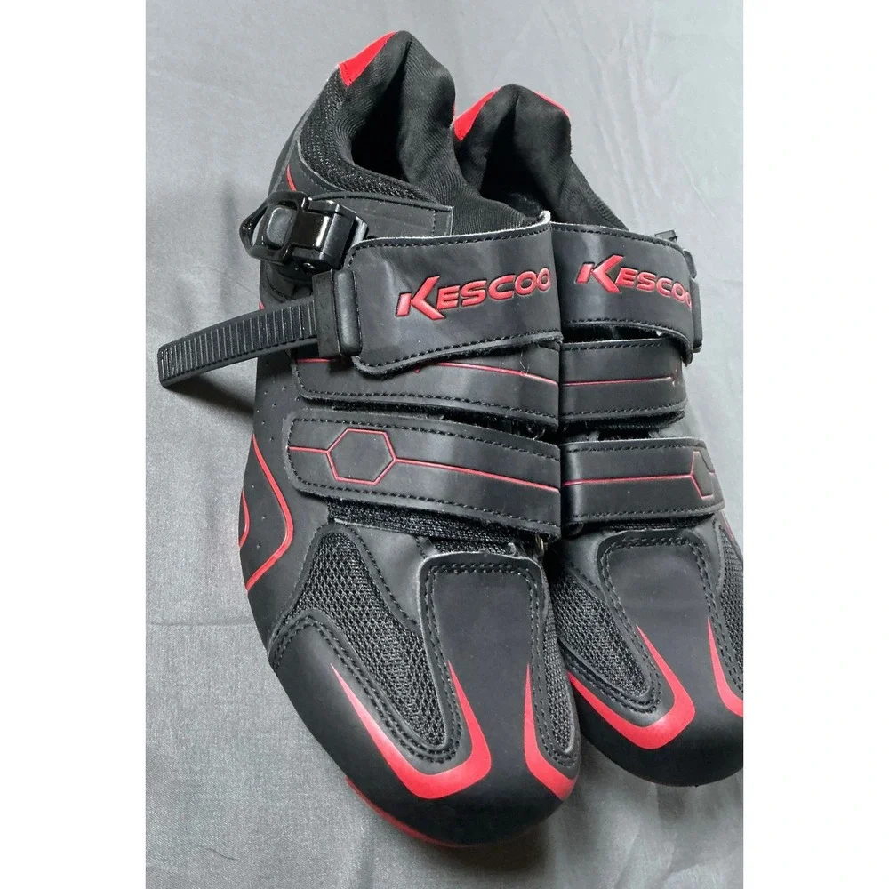 Kescoo Cycling Shoes Mens 7.5 Womens 9 Black Red Indoor Spin Road Bike Cleats 40